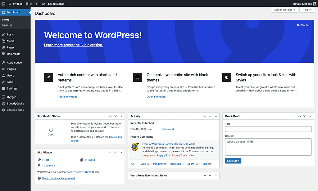 Image of a WordPress Dashboard